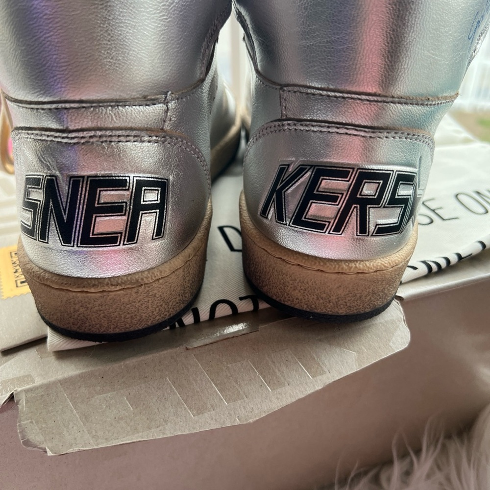 Golden Goose Sky-Star silver metallic leather + black Star High Top Sneakers 37 - Picture 7 of 10